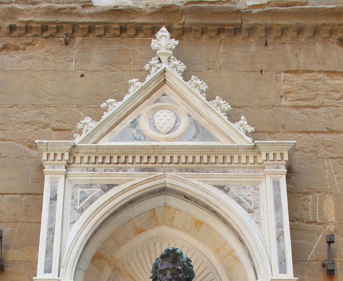 Tabernacle and guild emblem detail from the exterior replica of Ghiberti’s St Matthew